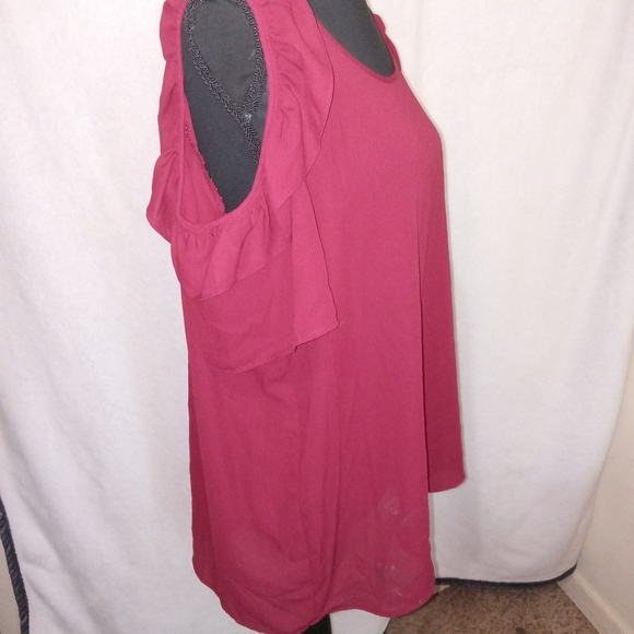 NY Collection Women's Flutter Sleeve Blouse - Burgundy - Picture 2 of 12